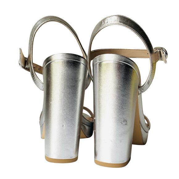 STUART WEITZMAN Dancer Block 120 Platform Sandal 9.5B Silver Metallic VGUC - Picture 7 of 14